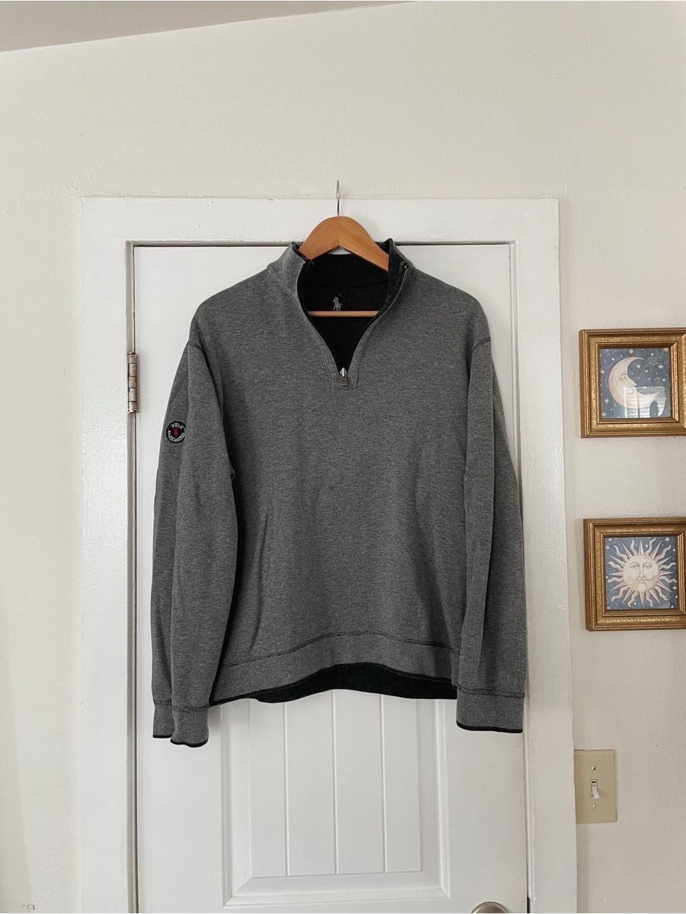 Men's Gray Quarter-Zip Sweater Reversible Polo Ralph Lauren Size M Preppy Casual